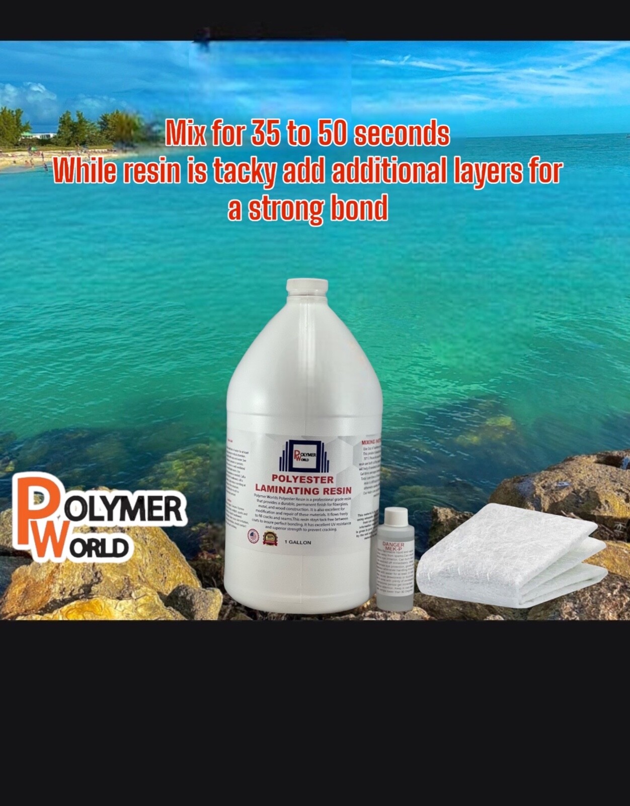 Fiberglass Repair Kit 1 Gal of Polyester Resin .75x50x10 Yard Chopped Strand Mat