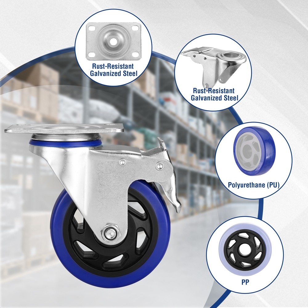 WORKPRO 4x 4″ Heavy Duty Caster Wheel 2200LBS Swivel Locking Industrial w/ Brake