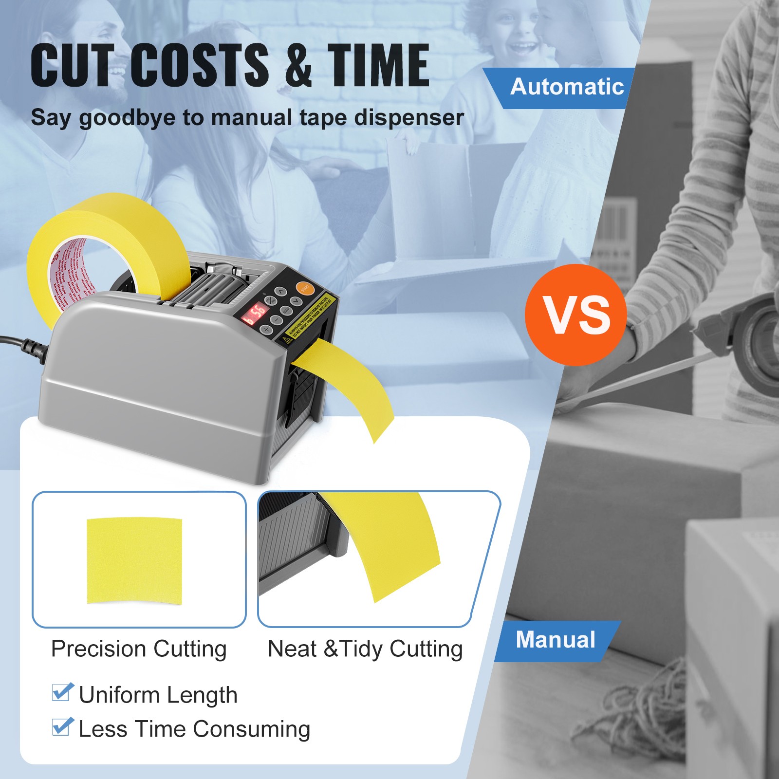 VEVOR Automatic Tape Dispenser 110V Packaging Cutter Machine for 0.24-2.36″ W