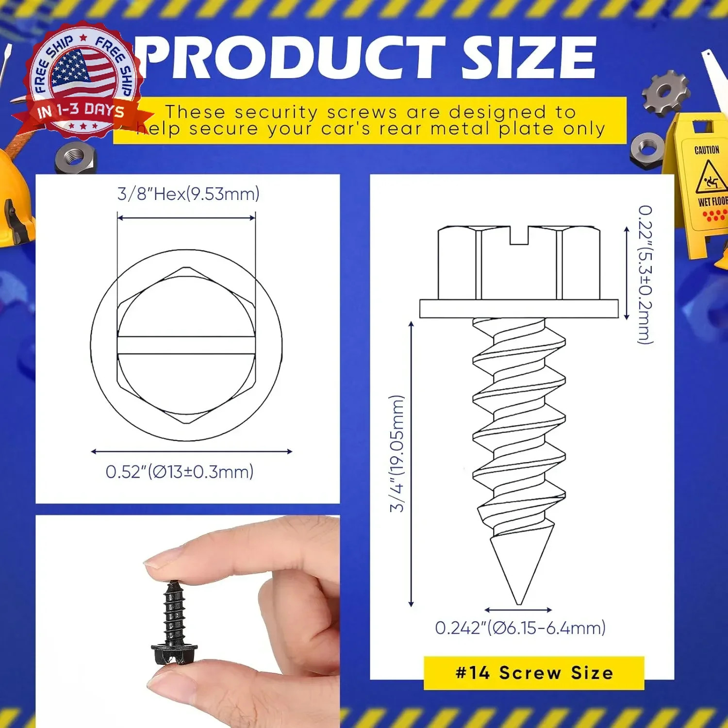 Tandefio 100 Pcs License Plate Screws #14 x 3/4″ Slotted Hex Head Carbon Steel L