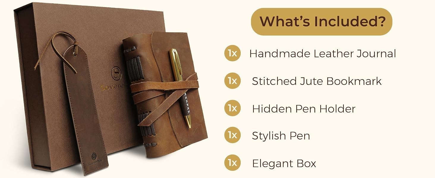 Leather Bound Journal for Men and Women, Handmade Set with Genuine Leather