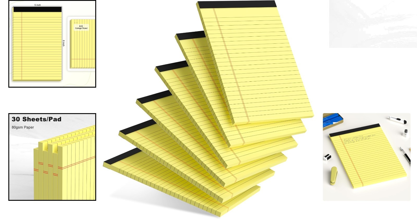 Versatile Yellow 5×8 Notepads – 6 College Ruled Pads for Everyday Use