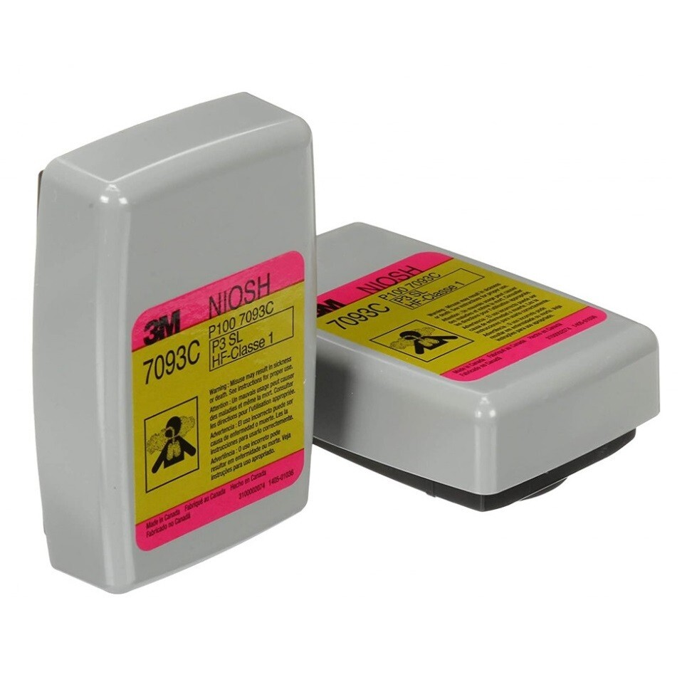 3M Respirator Cartridge Filter 7093C 2 Pack (1 Pair) HF/P100 Hydrogen Fluoride