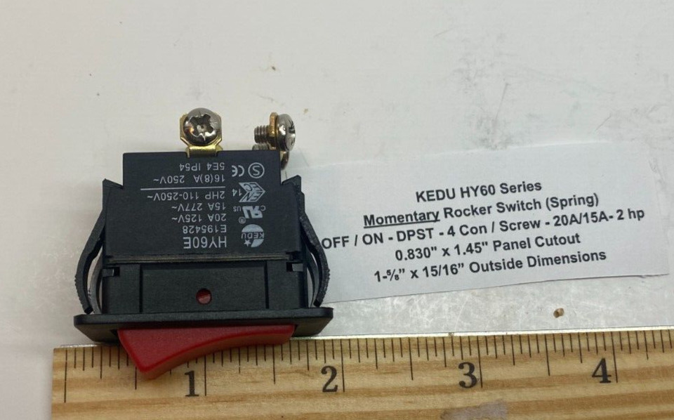 OFF/ON DPST Momentary Rocker Switch 20A 2hp 4 Screw Connect (0.830″ x 1.45″)