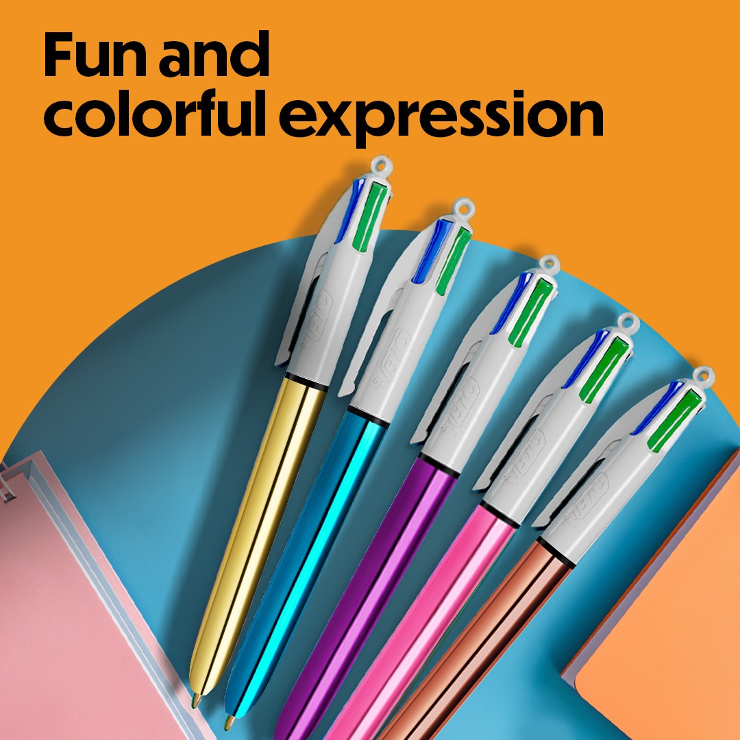 BIC 4-Color Rainbow Shine Limited Edition Set, Box of 15 Pens, Medium Point