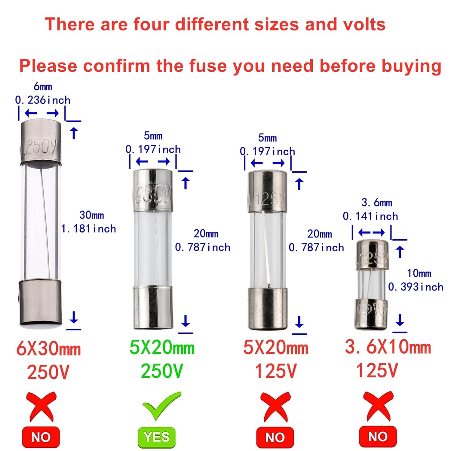 BOJACK T1.25AL250V 5x20mm 1.25A 250V Slow Blow Fuses 1.25 amp 250 Volt 0.2 x 0.7