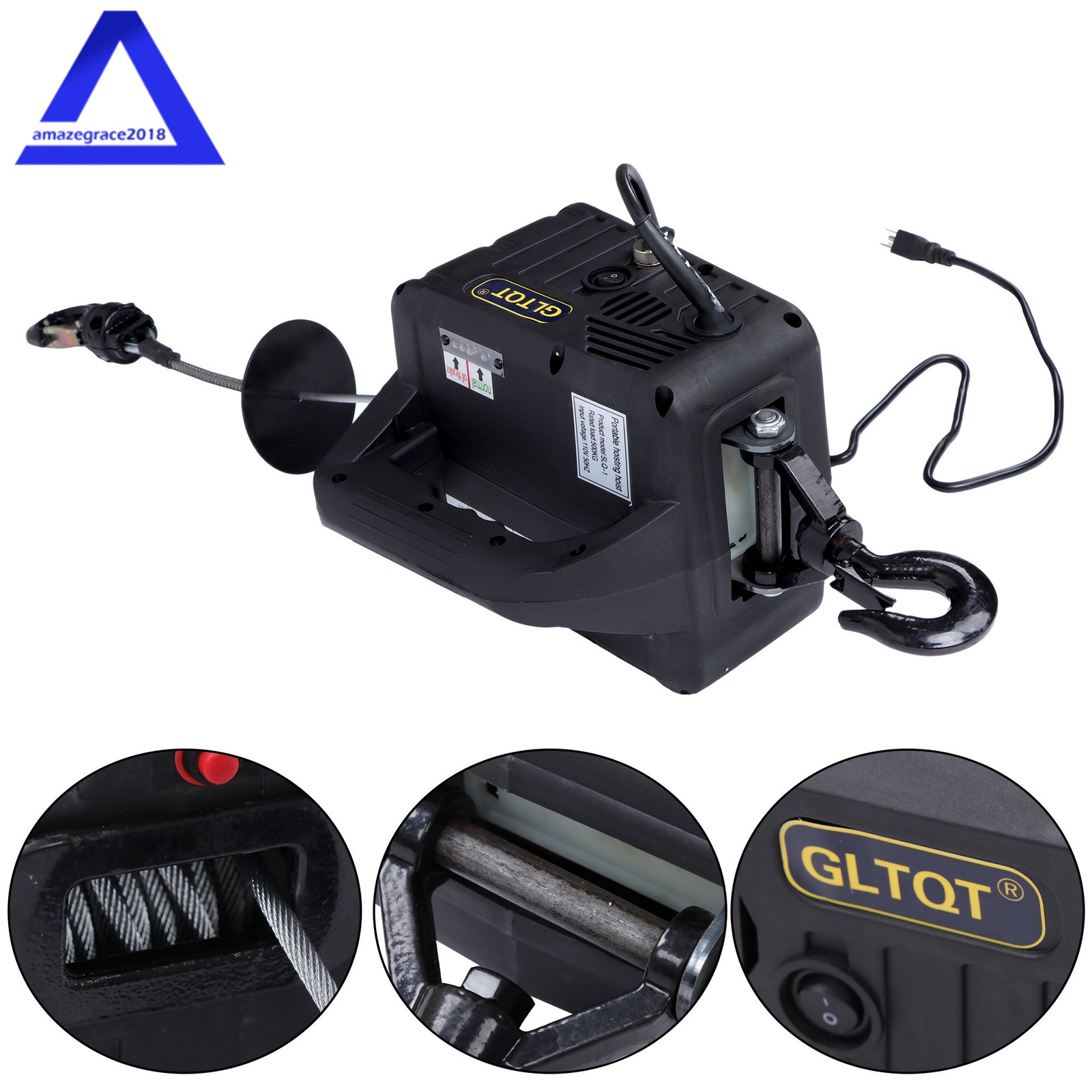 2-in-1 Portable Electric Hoist Power Winch 1100 lbs Wired Remote Control 1500W
