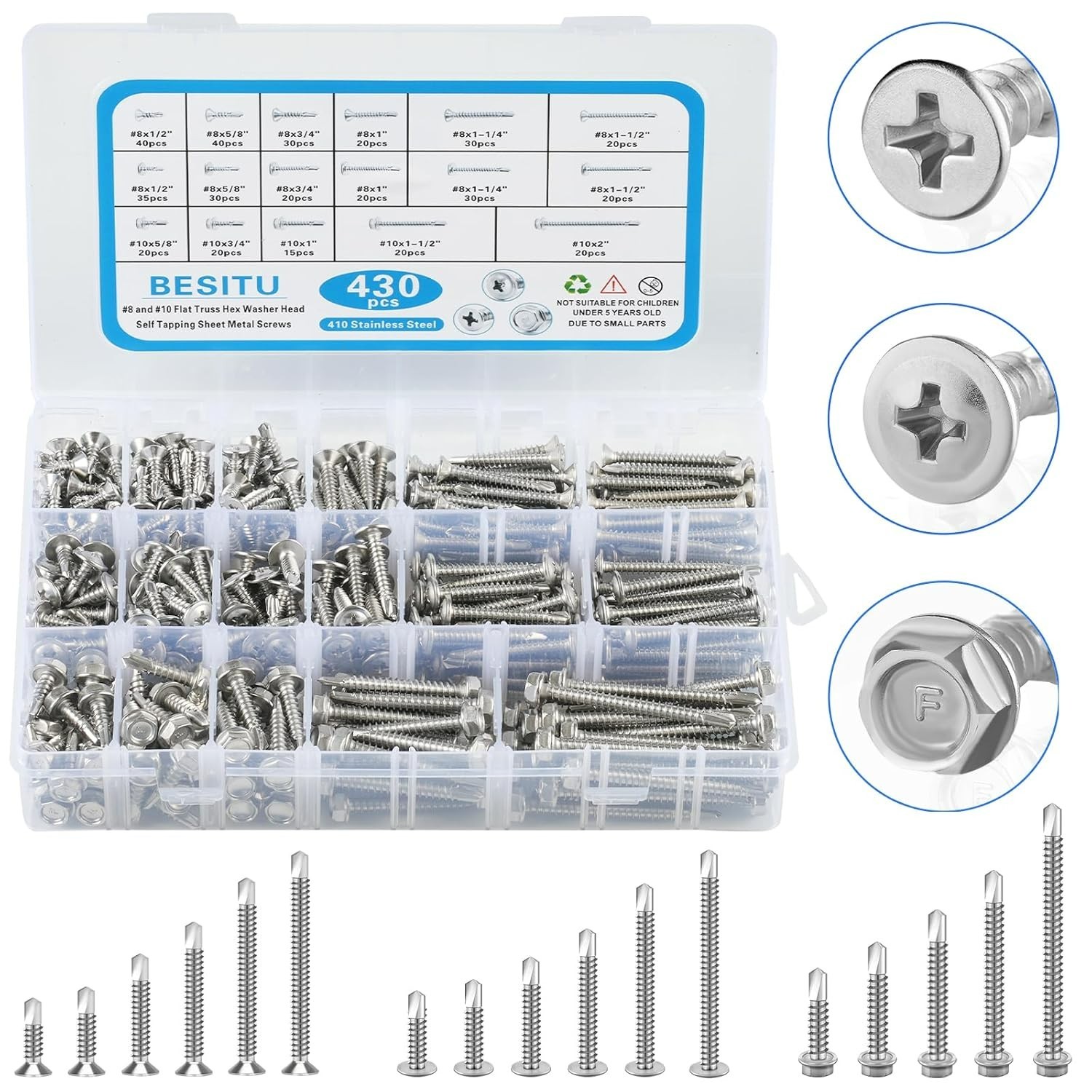 Complete 430pcs Self-Tapping Screws Assortment – Durable & Lightweight Design