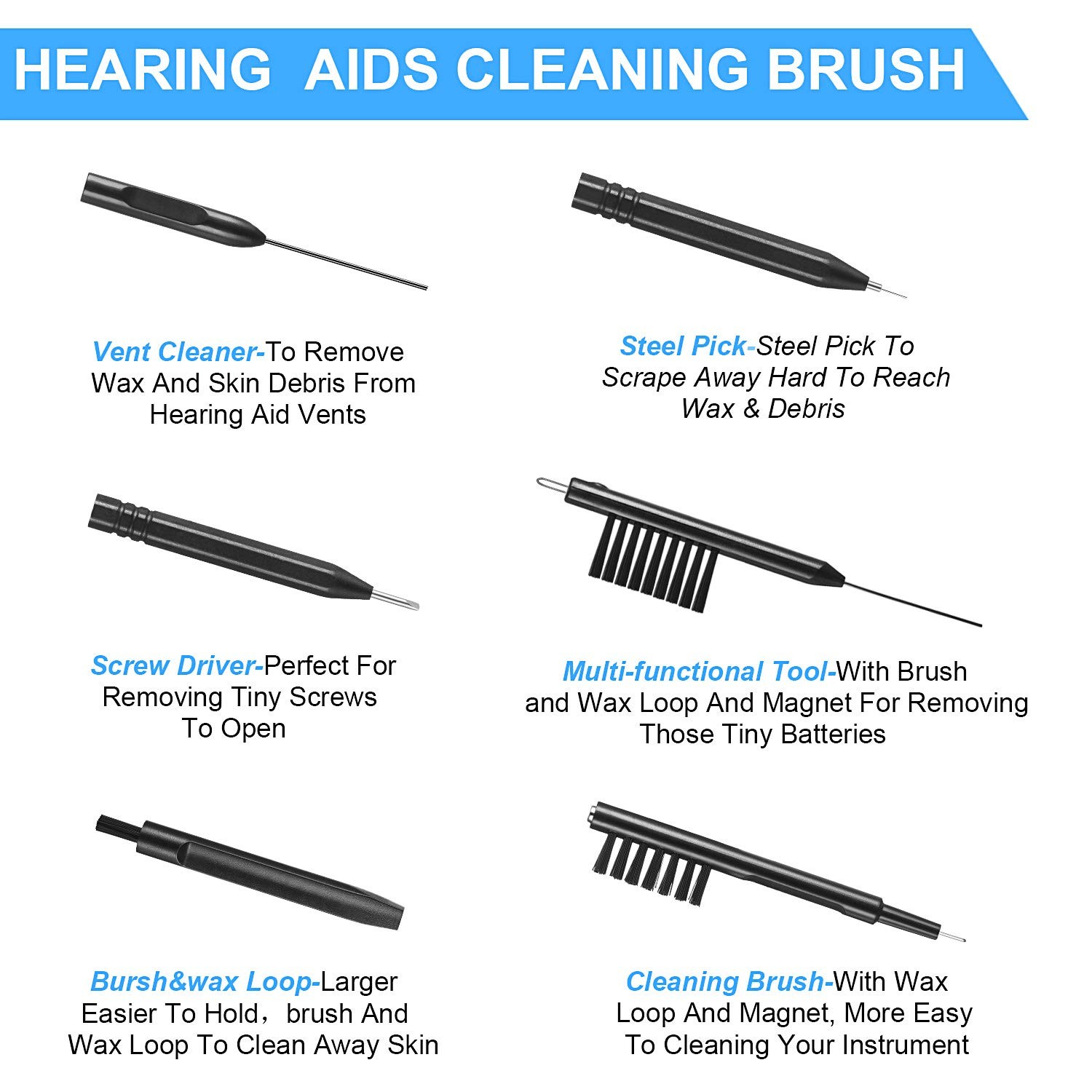 Mudder 7 Pieces Hearing Aid Cleaning Kit, Earbuds 8 Piece Set, Black