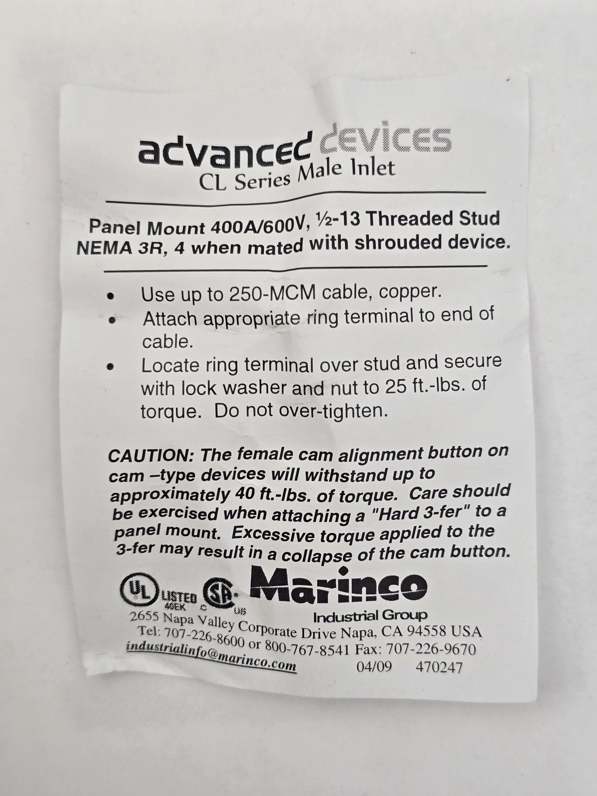 Pass & Seymour PS45MRSBBK 45 Deg Male Panel Mount 1-1/8″ Threaded 400A 600V