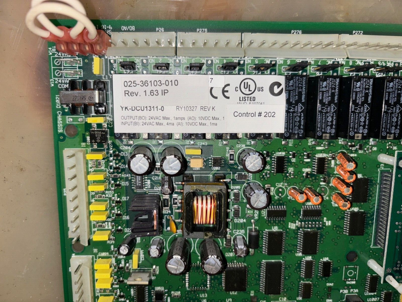 JOHNSON CONTROLS CONTROL BOARD 025-36103-010 RY10327 Rev K , YK-DCU1311-0