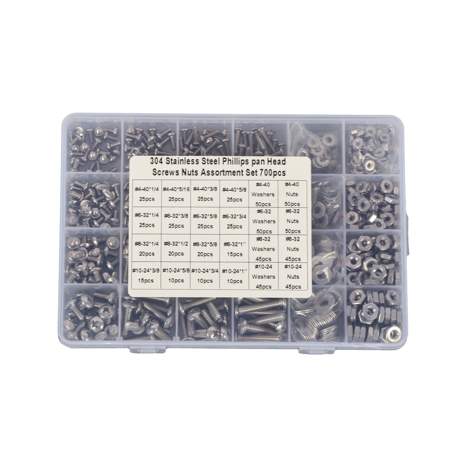 700Piece 4-40 to #10-24 Assortment, Phillips Pan Head Screws with Nuts Set