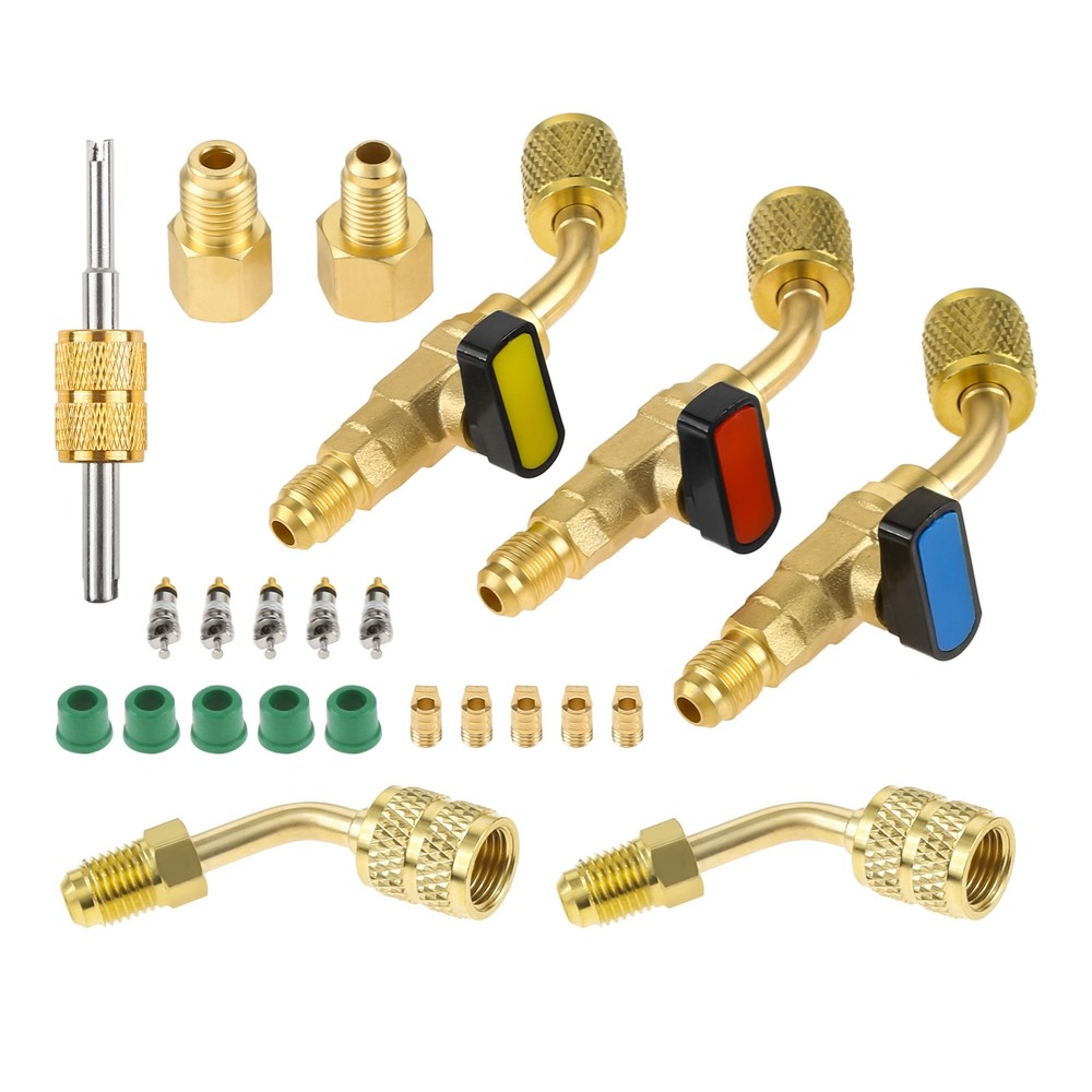 HVAC A/C Angled Ball Valve Adapter For R410A R134A R12 R22 w R410A Adapter Kit
