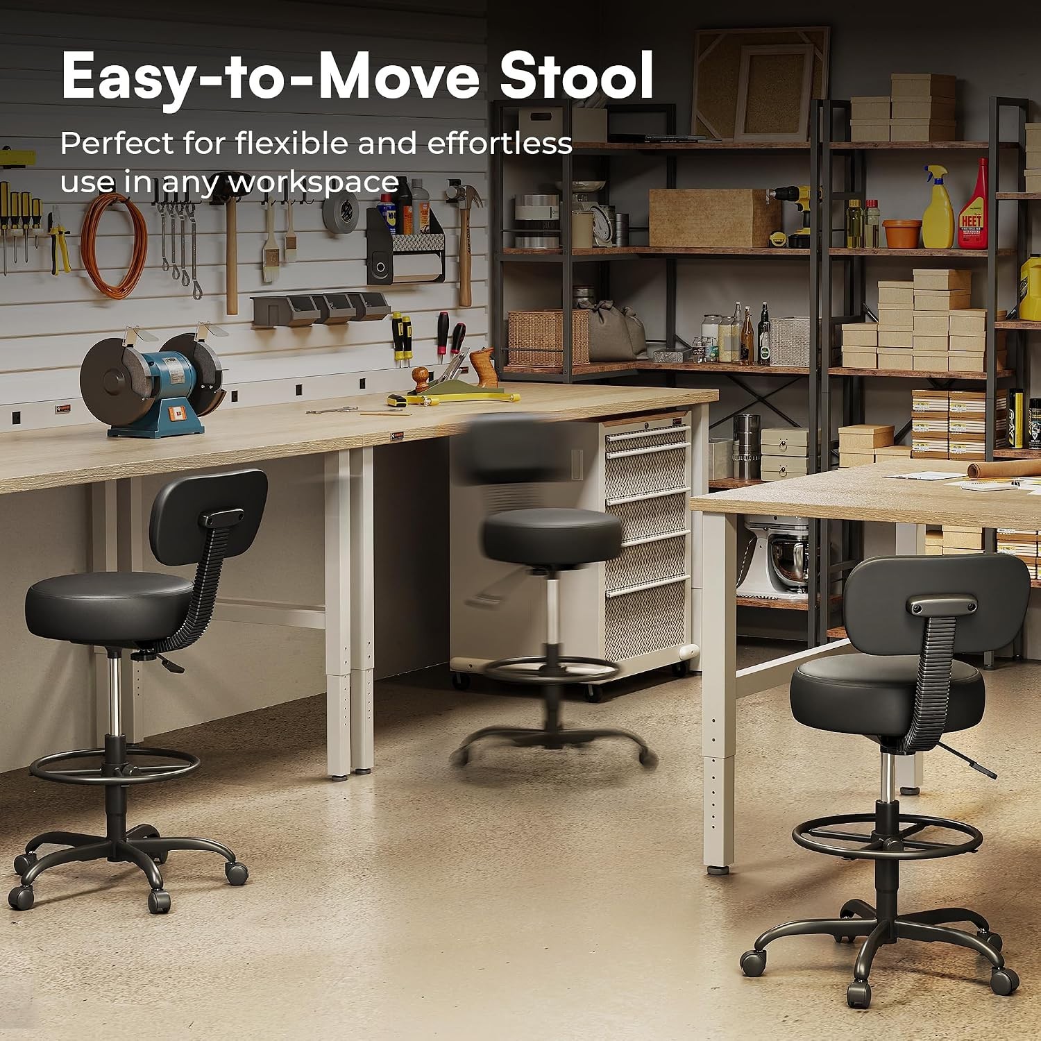 Adjustable Drafting Chair with Back & Foot Rest – All Black