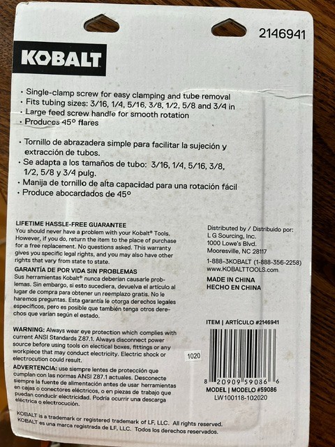 Kobalt Heavy Duty Flaring Tool 2146941 Used One Time