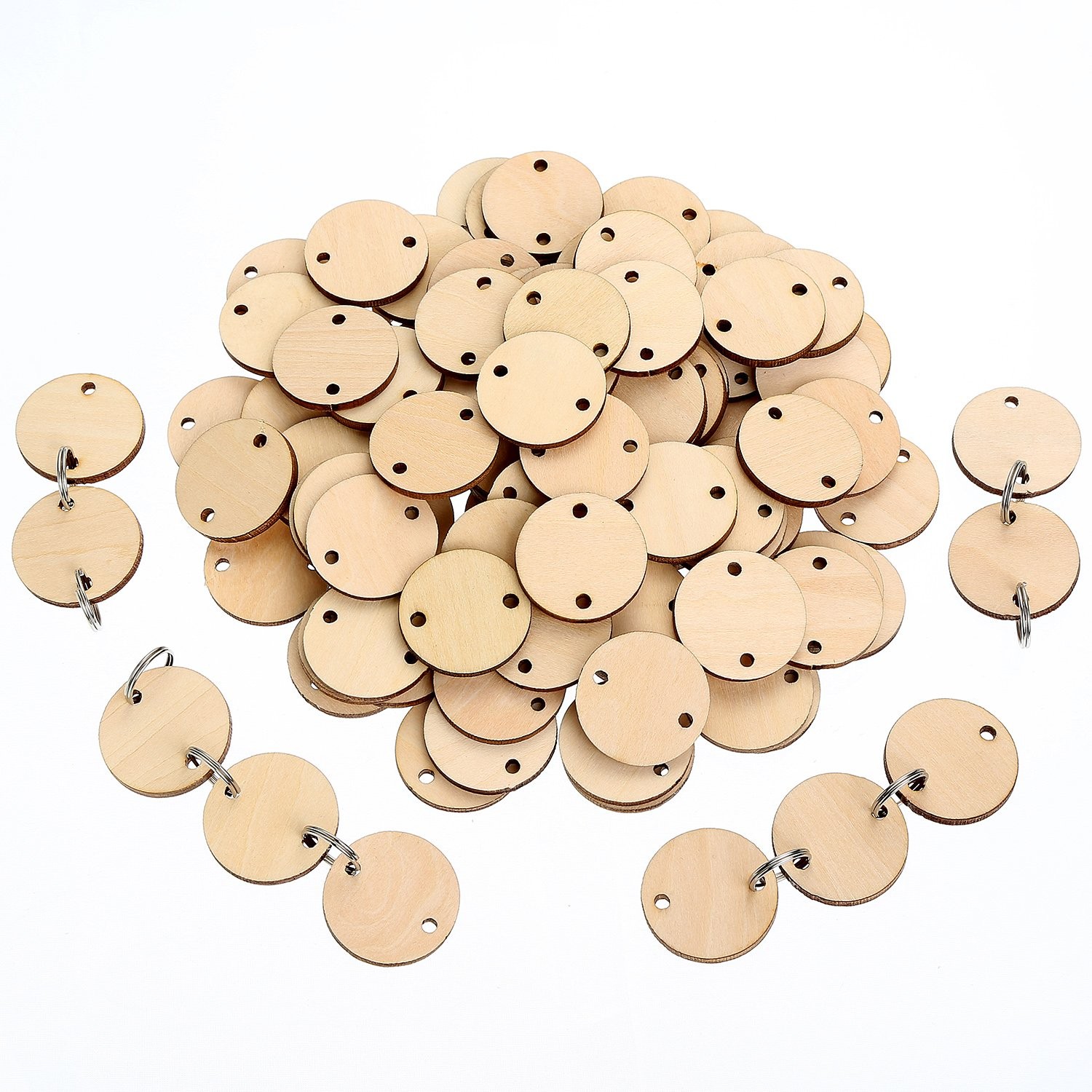 Bememo 1.5 inches/ 3.8 cm Round Wooden Discs with Holes, 100 3.8CM, Silver