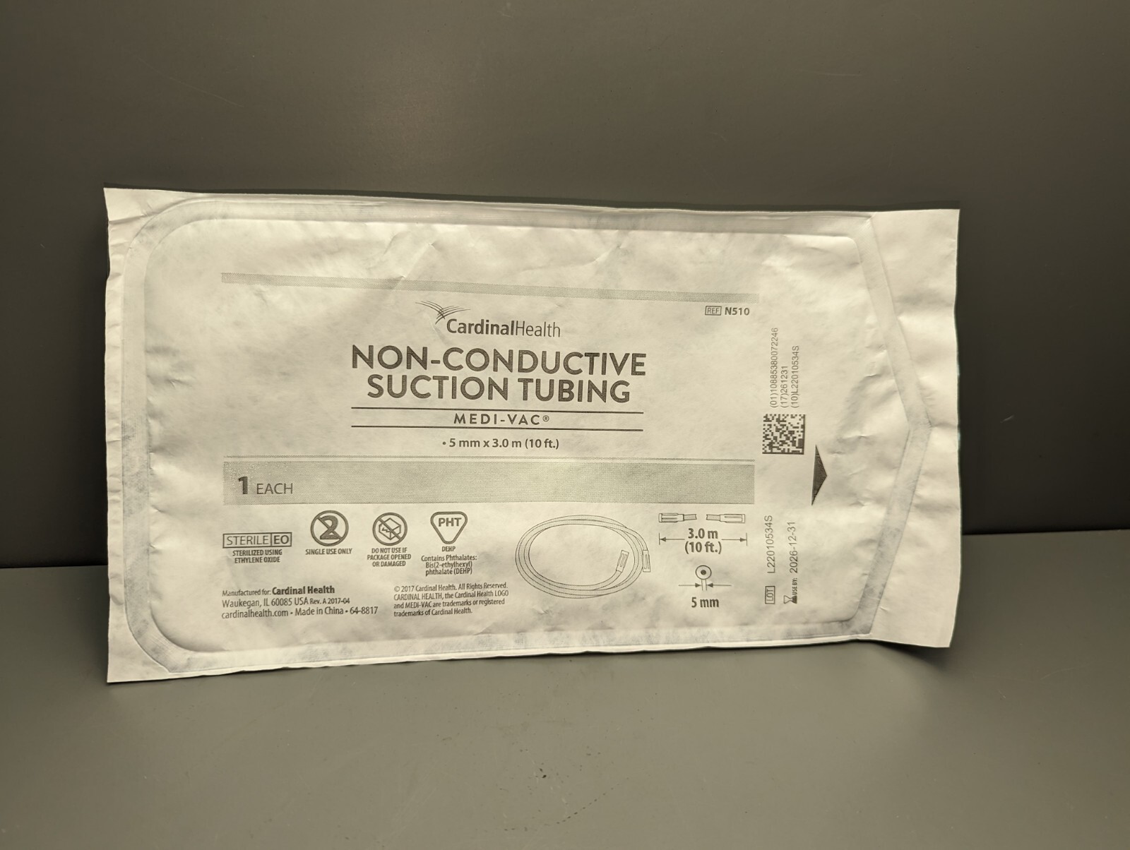 Cardinal Health N510 Medi-Vac Sterile Tubing w/ Maxi-grip Connectors 5 mm x 10′