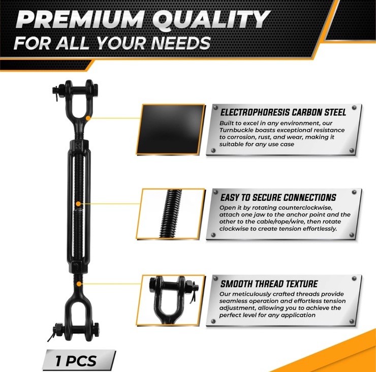 5/8×15″ Heavy Duty Jaw and Jaw Turnbuckle 3500 lbs ALL Weather Resistant