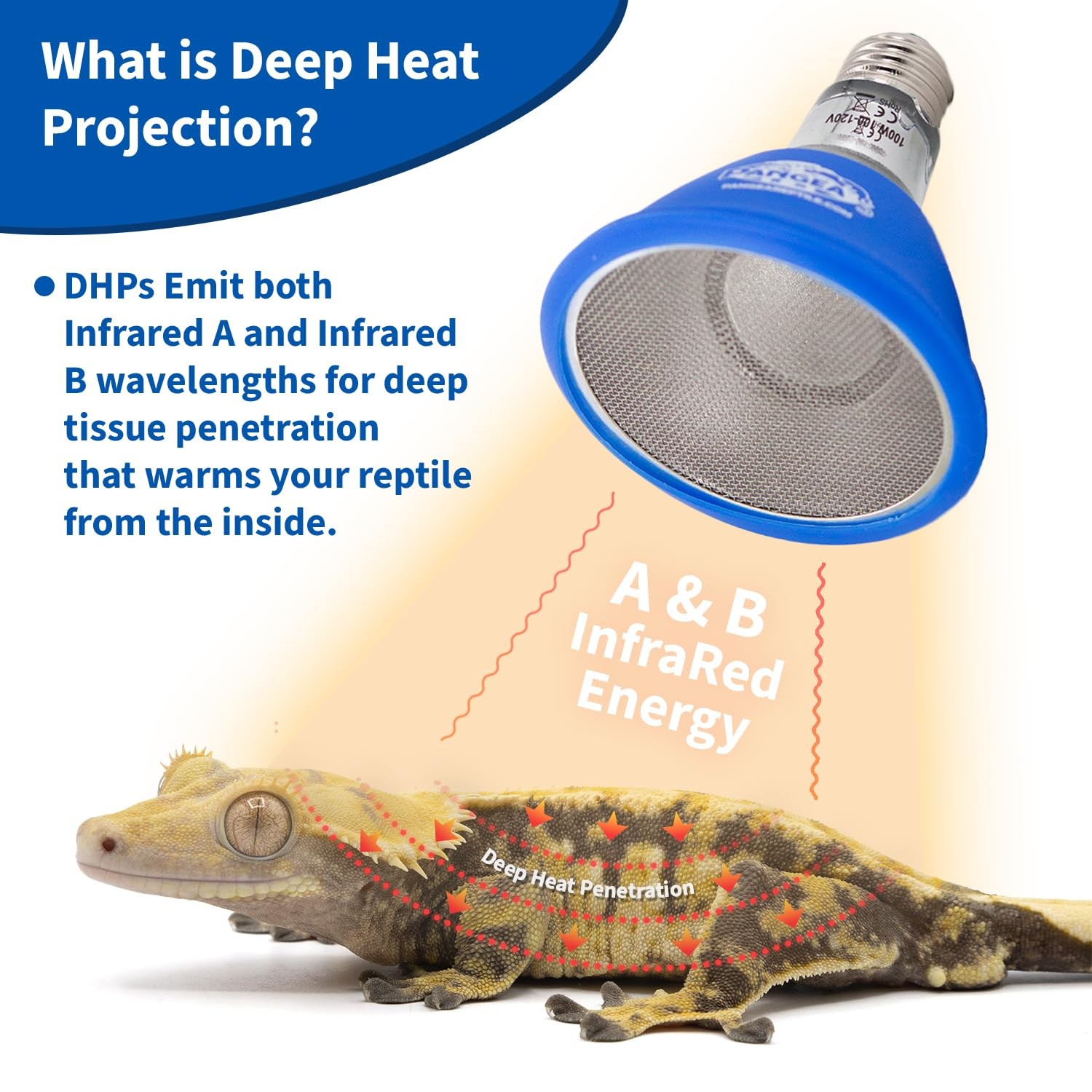 Pangea 50W Deep Heat Projector Carbon Fiber Reptile Basking Lamp Infrared A/B