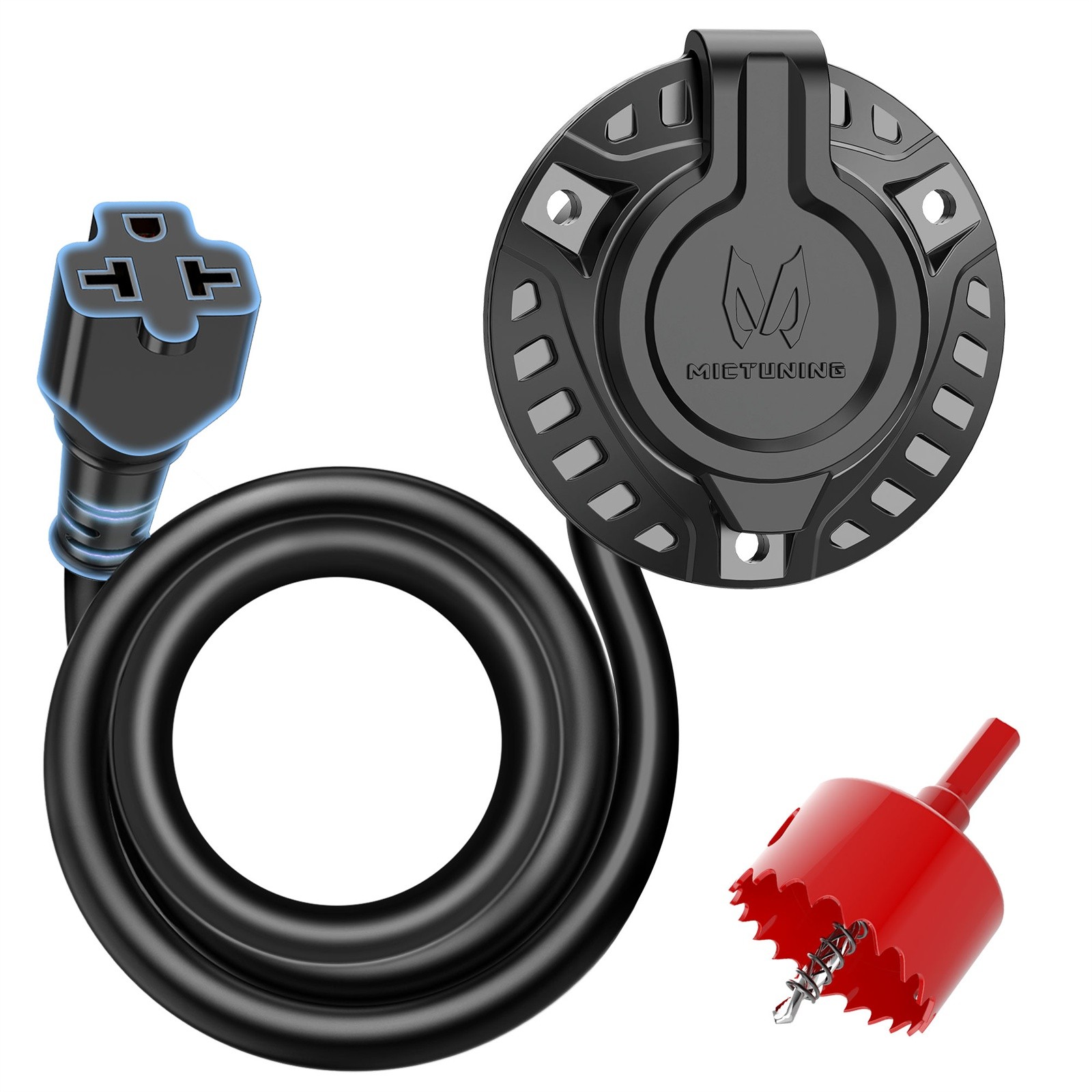 5-in-1 Round 20 Amp 125V AC Plug Port RV Shore Power Inlet Socket with Hole Saw