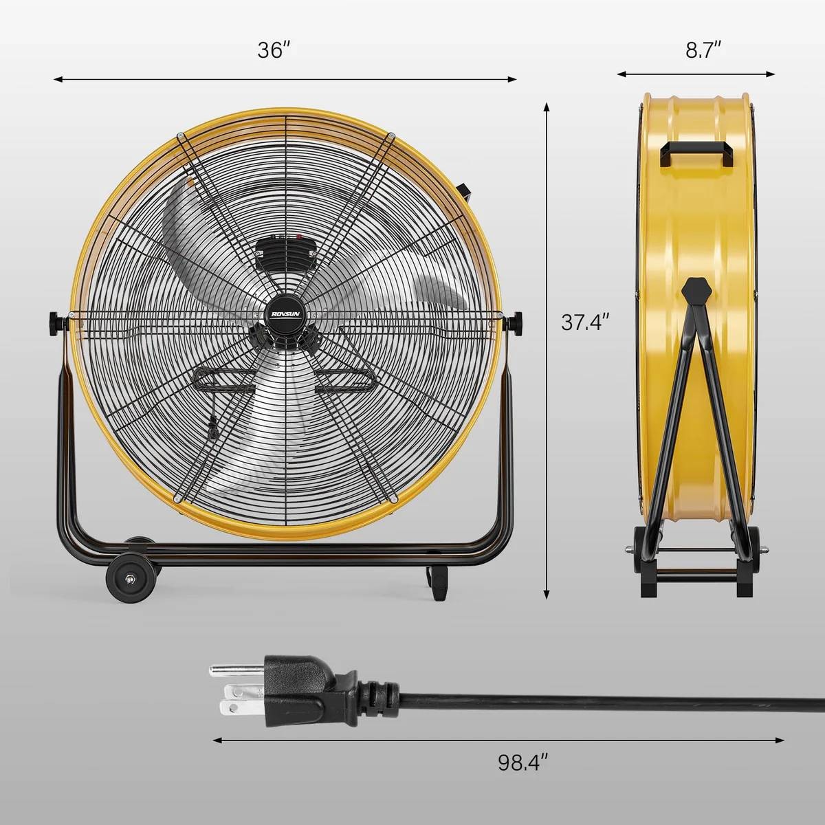 30» Industrial Free Stand Floor Fan 3 Speeds High Velocity 13,000 CFM Yellow