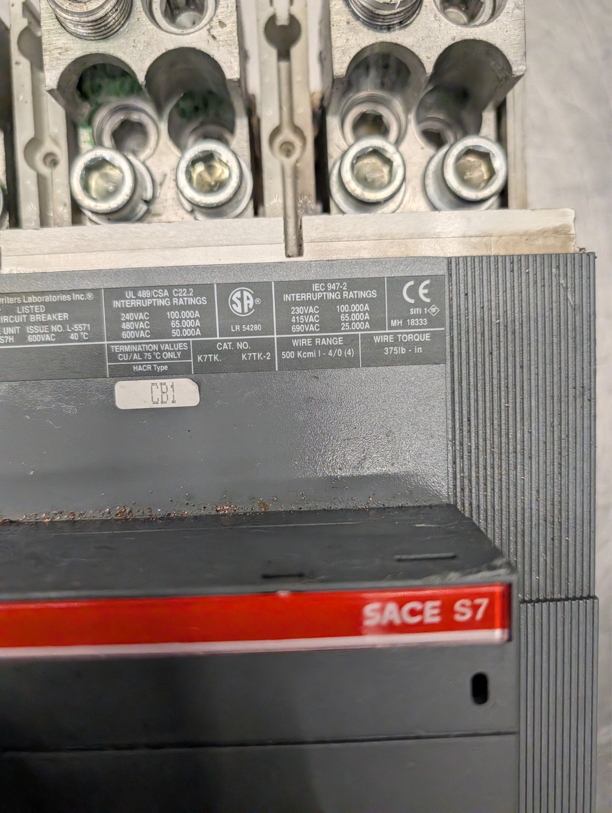 ABB S7H 1000A Circuit Breaker 3P 600V SACE PR211 3A 400v aux S7