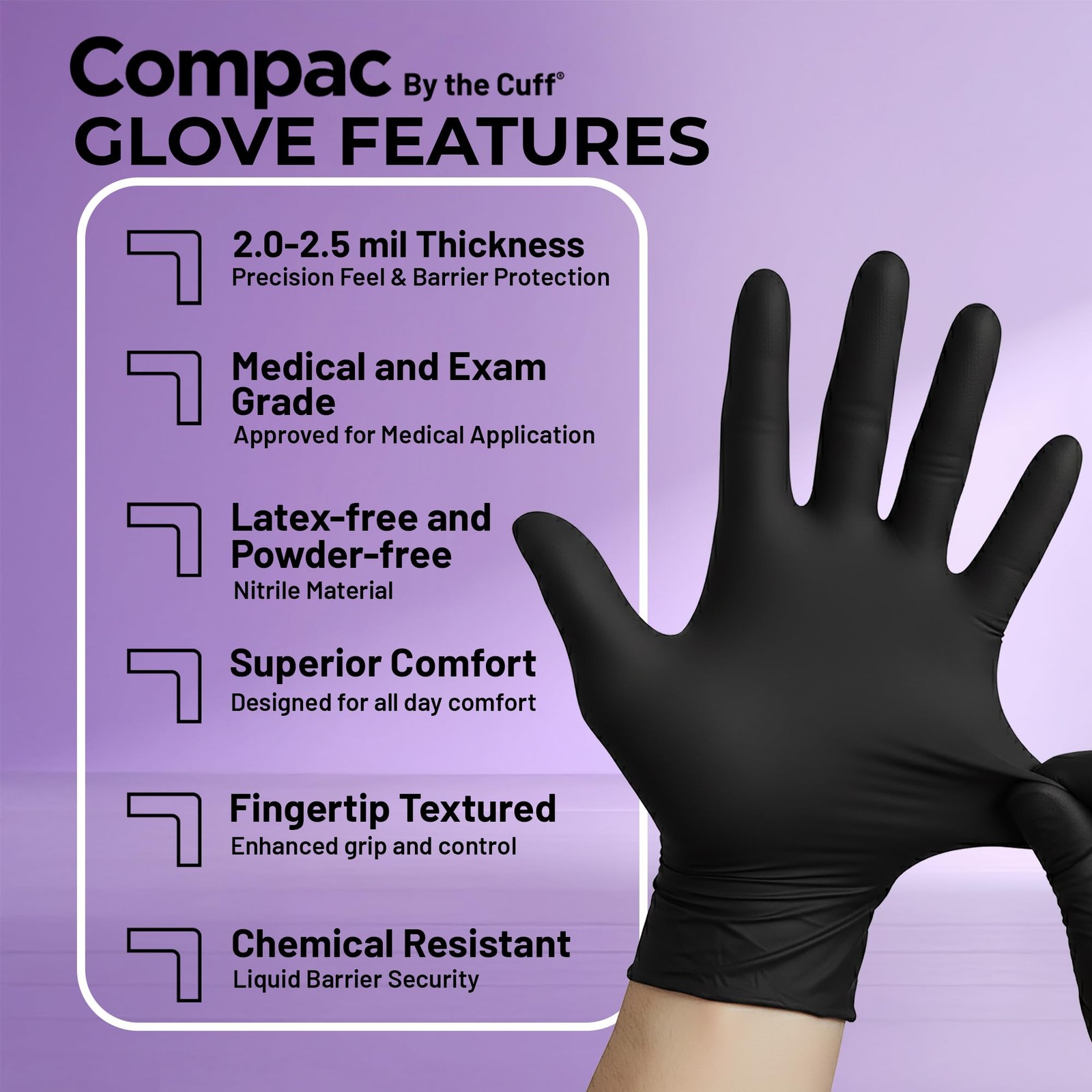 Cranberry Usa Cranberry Compac Black Disposable Nitrile Gloves Latex 2.5 Mil