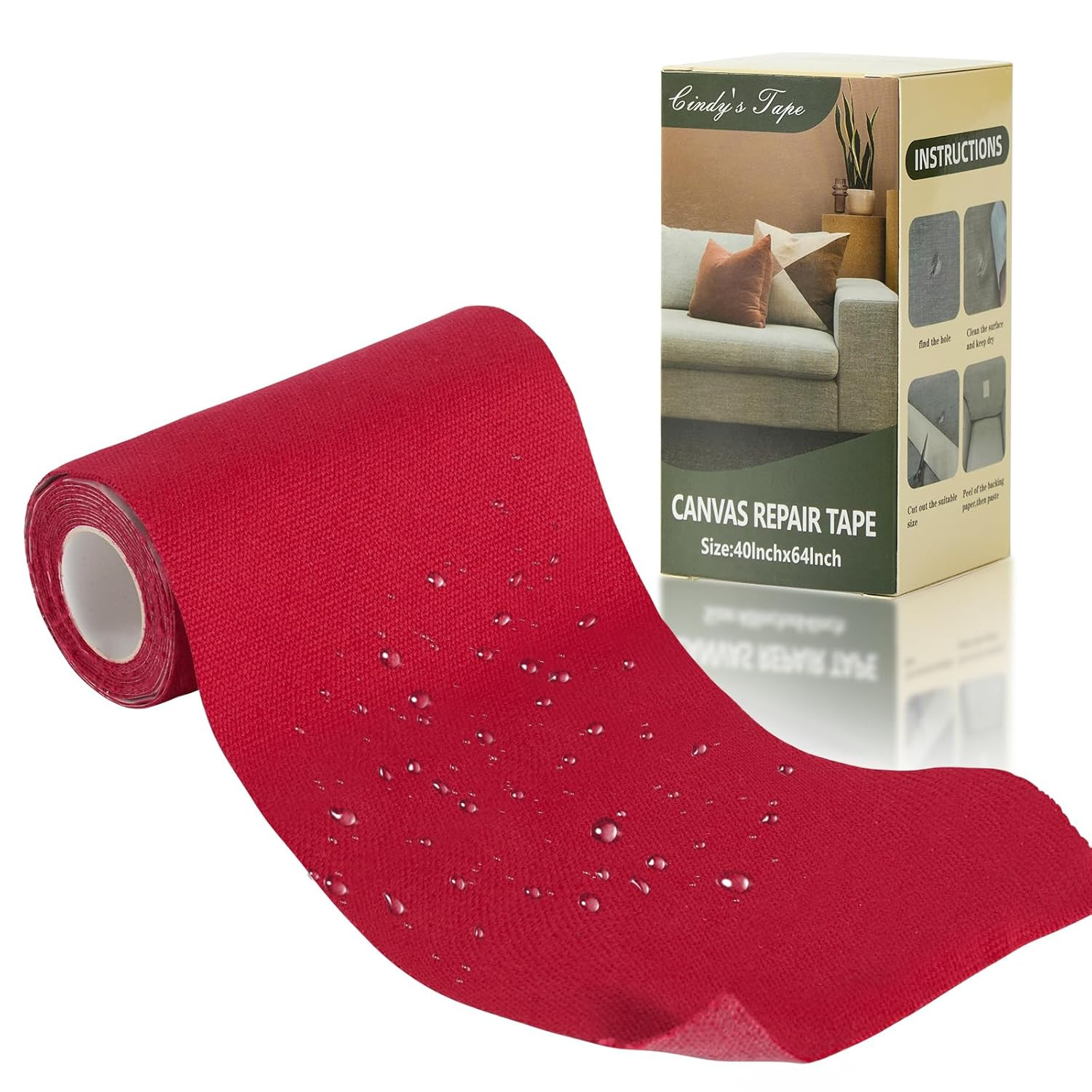 Linen Canvas Repair Tape, 4×63 Inches Red Waterproof Self-Adhesive Patch for Out