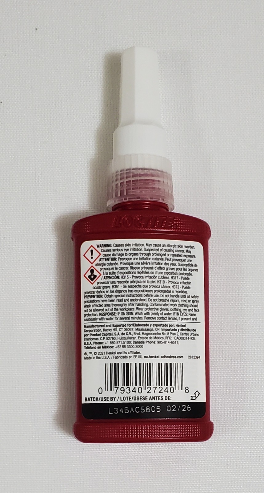 Loctite 272 Threadlocker High Strength Adhesive 50 mL 1.69 fl. oz EXP 02/2026