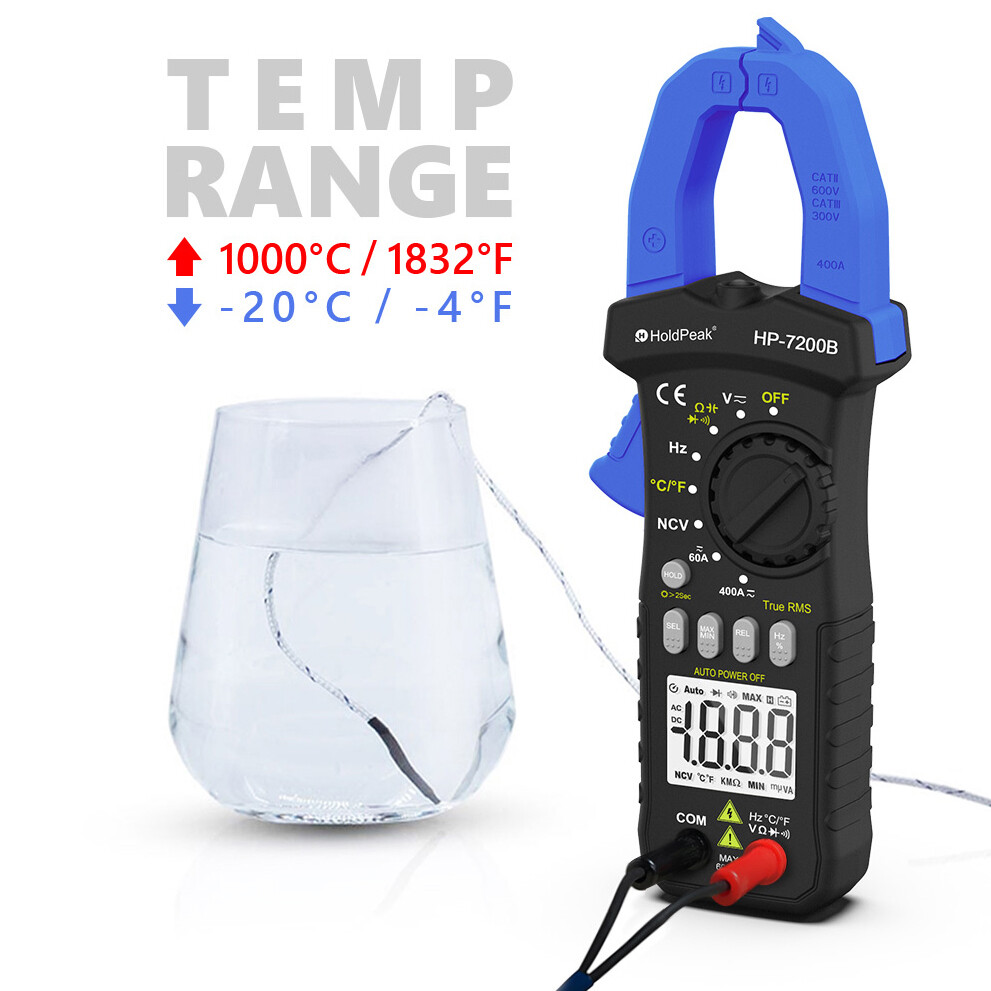 HoldPeak True RMS Digital Auto-Ranging 6000 Counts Clamp Meter 60A 400V AC DC US