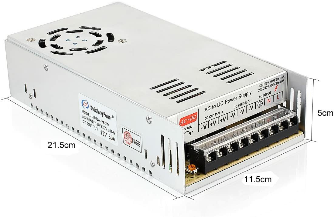 AC 110V/220V to DC 12V 30A 360W Universal Regulated Switching Power Supply Adapt