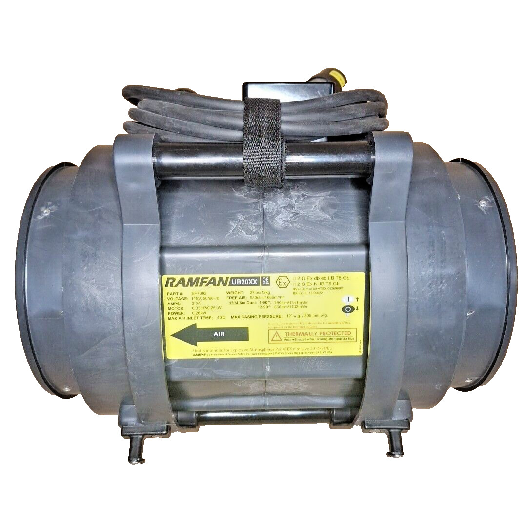 Ramfan EF7002 / UB20XX Black Industrial Intrinsically Safe Blower 980 CFM 1/3 HP
