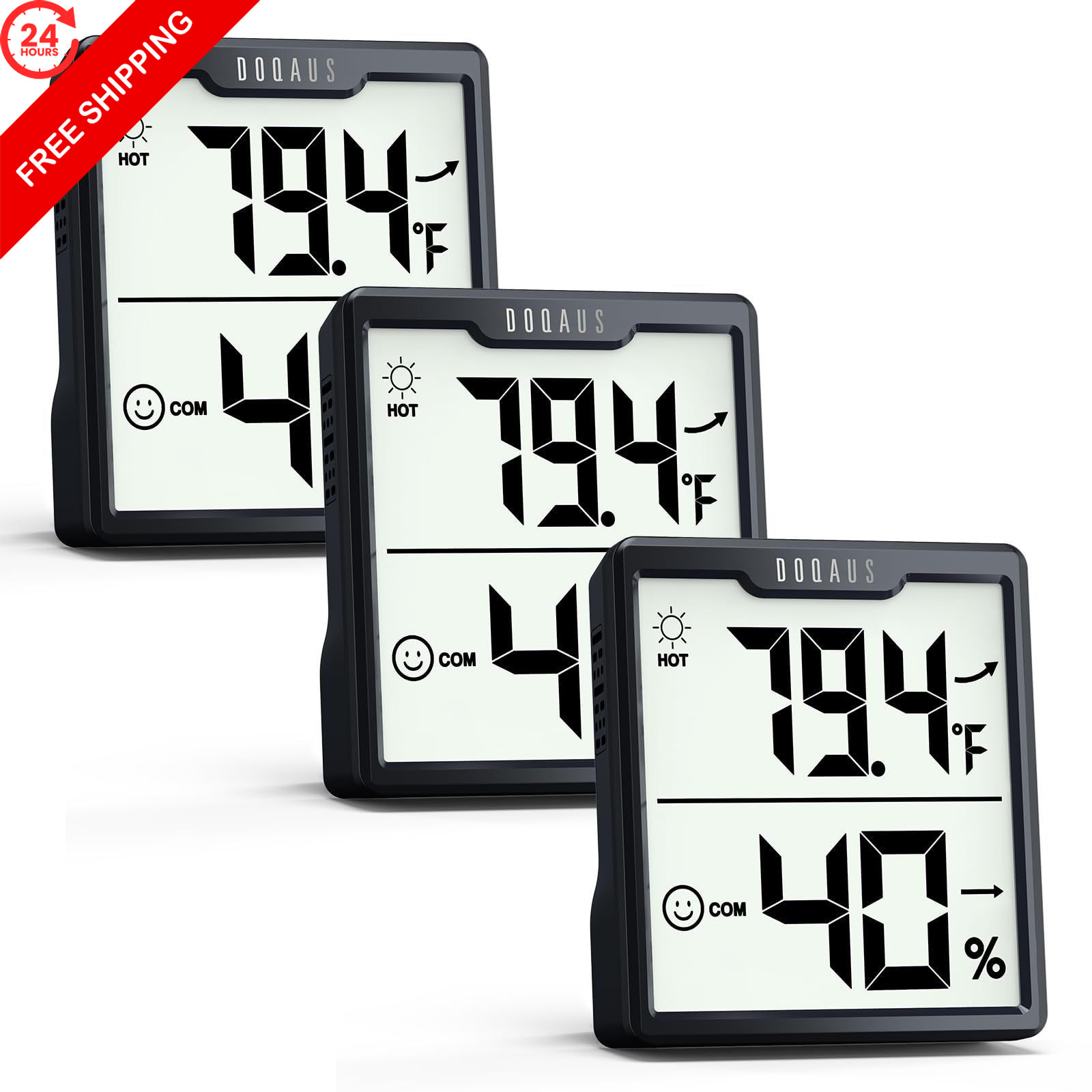 DOQAUS 3 Pieces Digital Hygrometer Indoor Thermometer Humidity Meter, Black