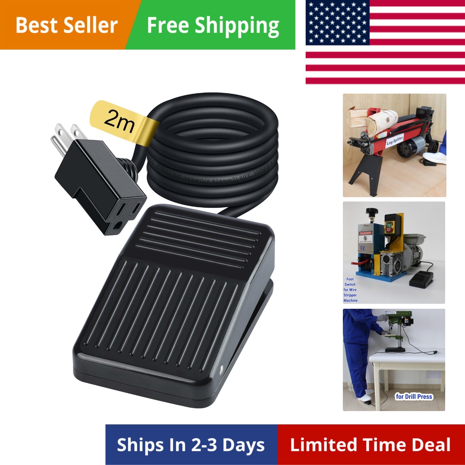 6.6ft/2m Momentary Foot Switch Pedal Normally Off Press and Hold to On -Liste…