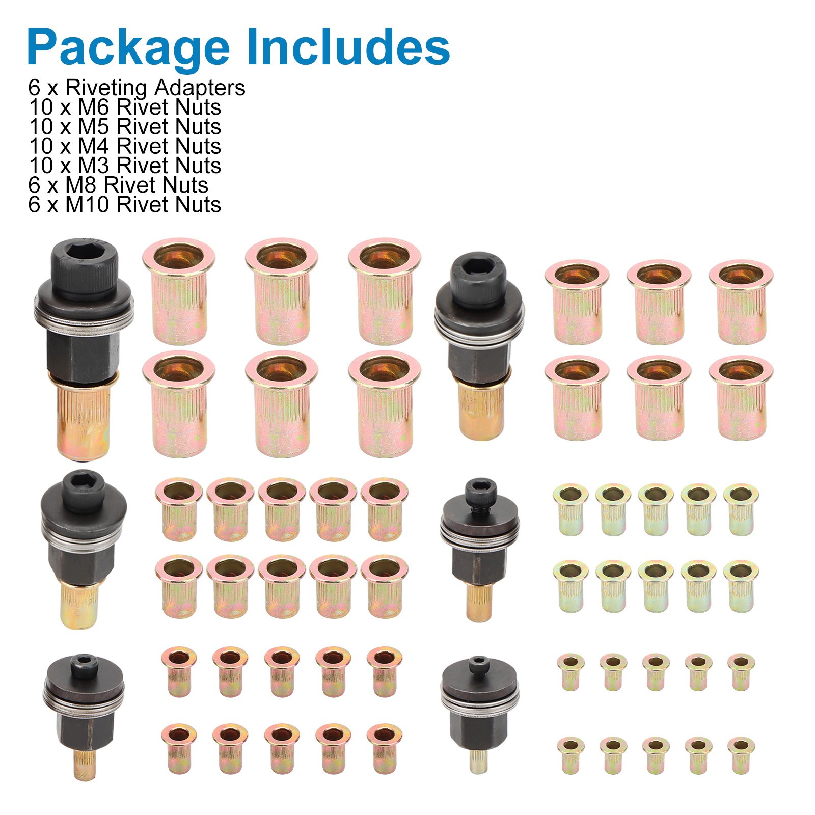 58pcs Manual Rivet Nut Tool Kit Adapter Carbon Steel Threaded Insert Nutsert Set