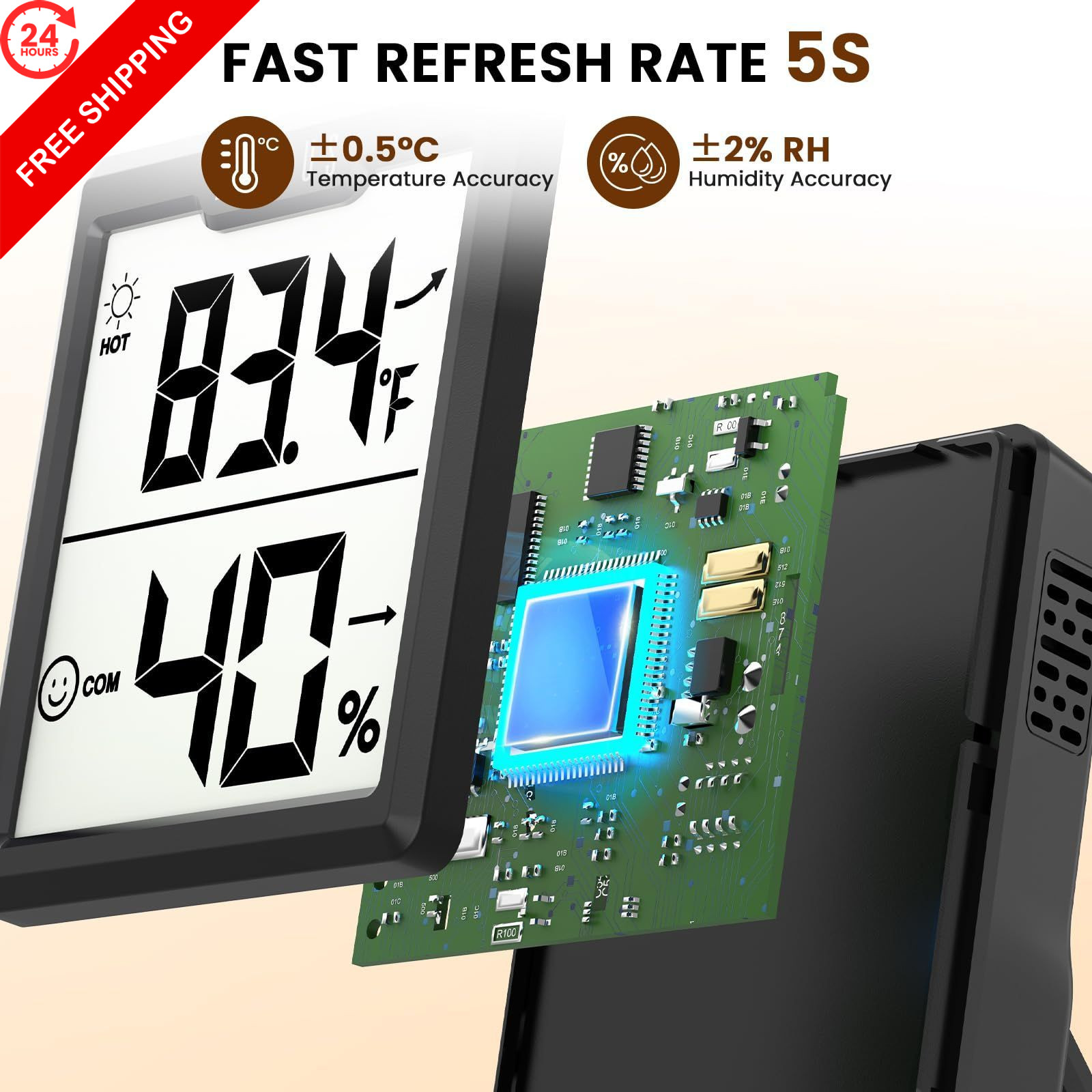 DOQAUS 3 Pieces Digital Hygrometer Indoor Thermometer Humidity Meter, Black