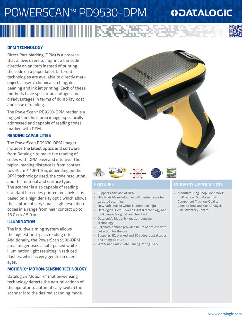 Datalogic PowerScan PD9530-DPM Industrial Area-Imager Barcode Scannerr USB/RS232