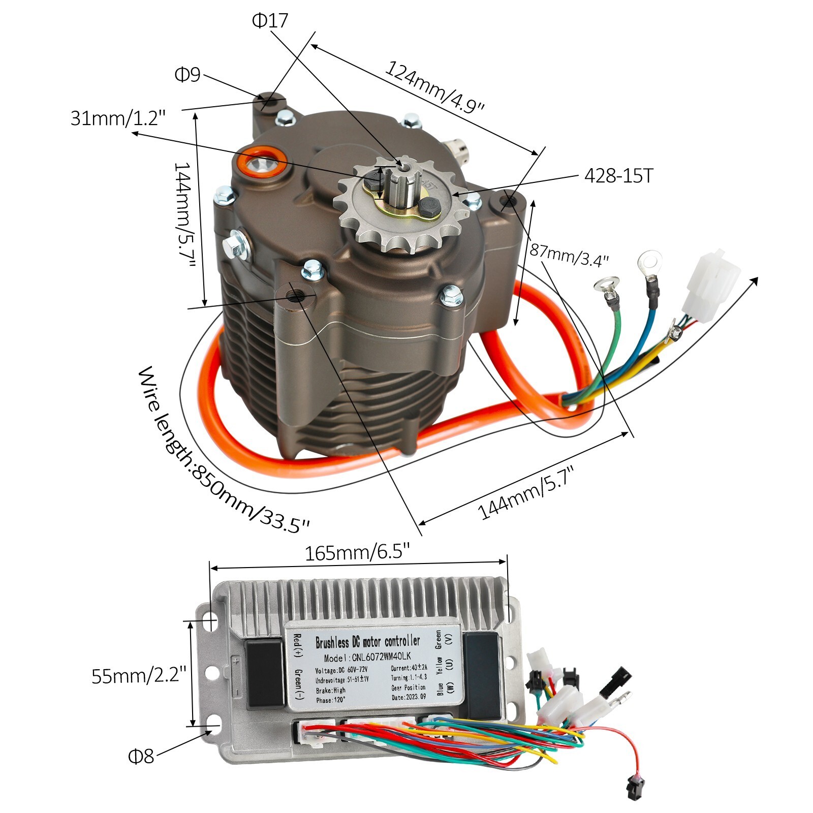 72V 1000W Brushless Motor Grip Full Kit Battery Wire for 2 Wheeler Bicycle Razor