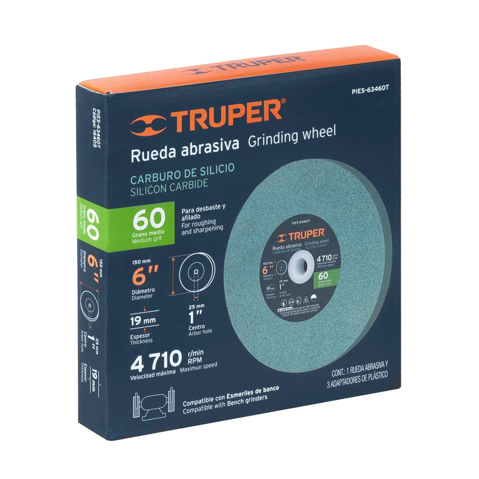 Truper Silicon Carbide Grinding Wheel for Bench 6 inches x 0.75