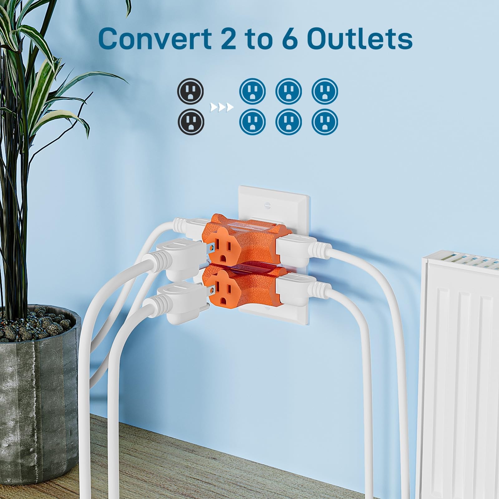 K KASONIC – 3-Outlet Grounding Adapter, [UL Listed] Plug Extender, Orange
