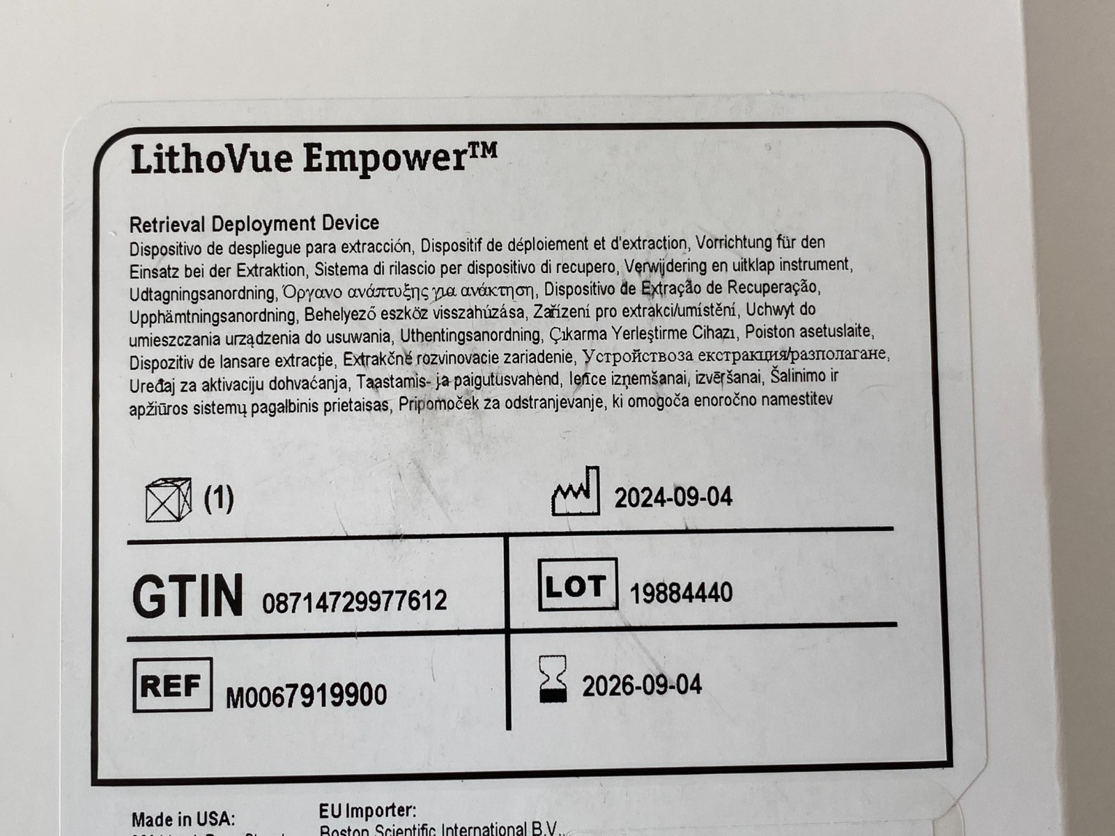 BOSTON SCIENTIFIC Empower M0067919900 Exp.2026-02 to 2026-09 (*A9/H1/H36/Q13*)
