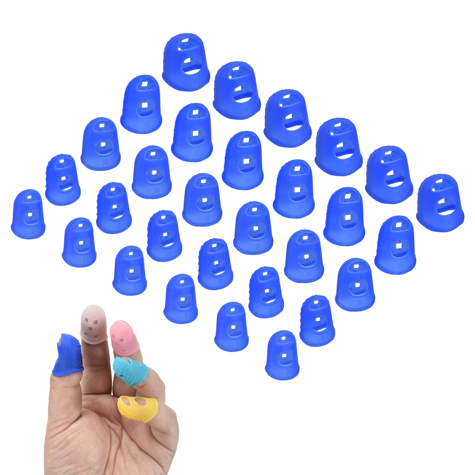 30 Pcs Silicone Finger Tips, 18/20/21.5/23/25mm Reinforced Finger, Dark Blue