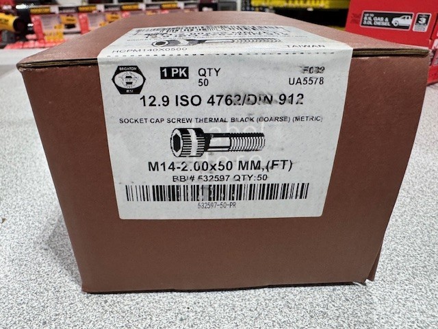 Socket Head Cap Screw M14x2x50, 12.9 ISO 4762/DIN 912, Black Oxide, 50/Box