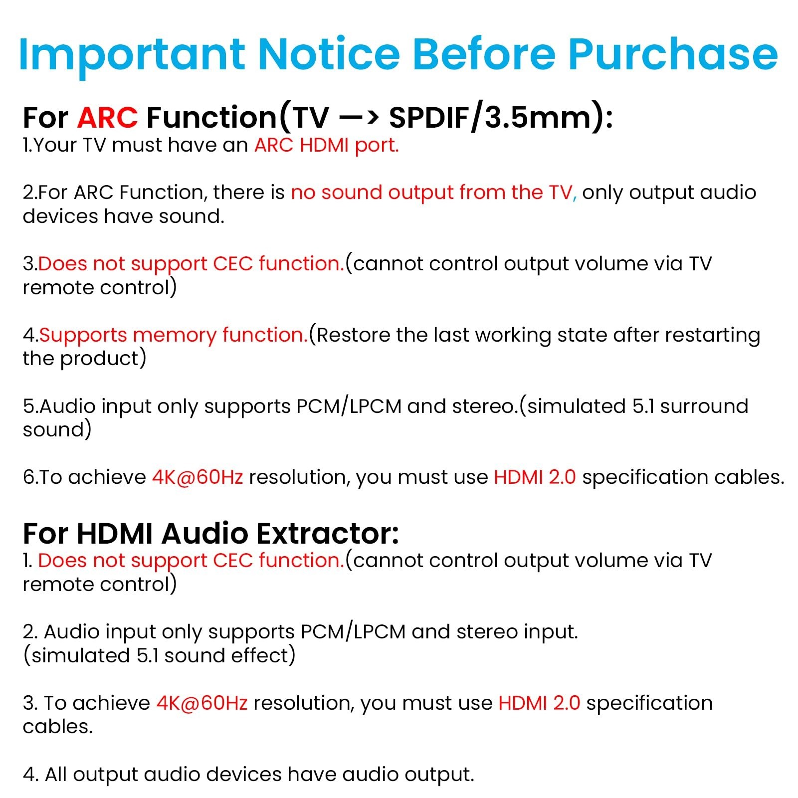 4K@60Hz HDMI 2.0b Audio Extractor Converter Adapter Splitter, HDMI eARC/ARC +…