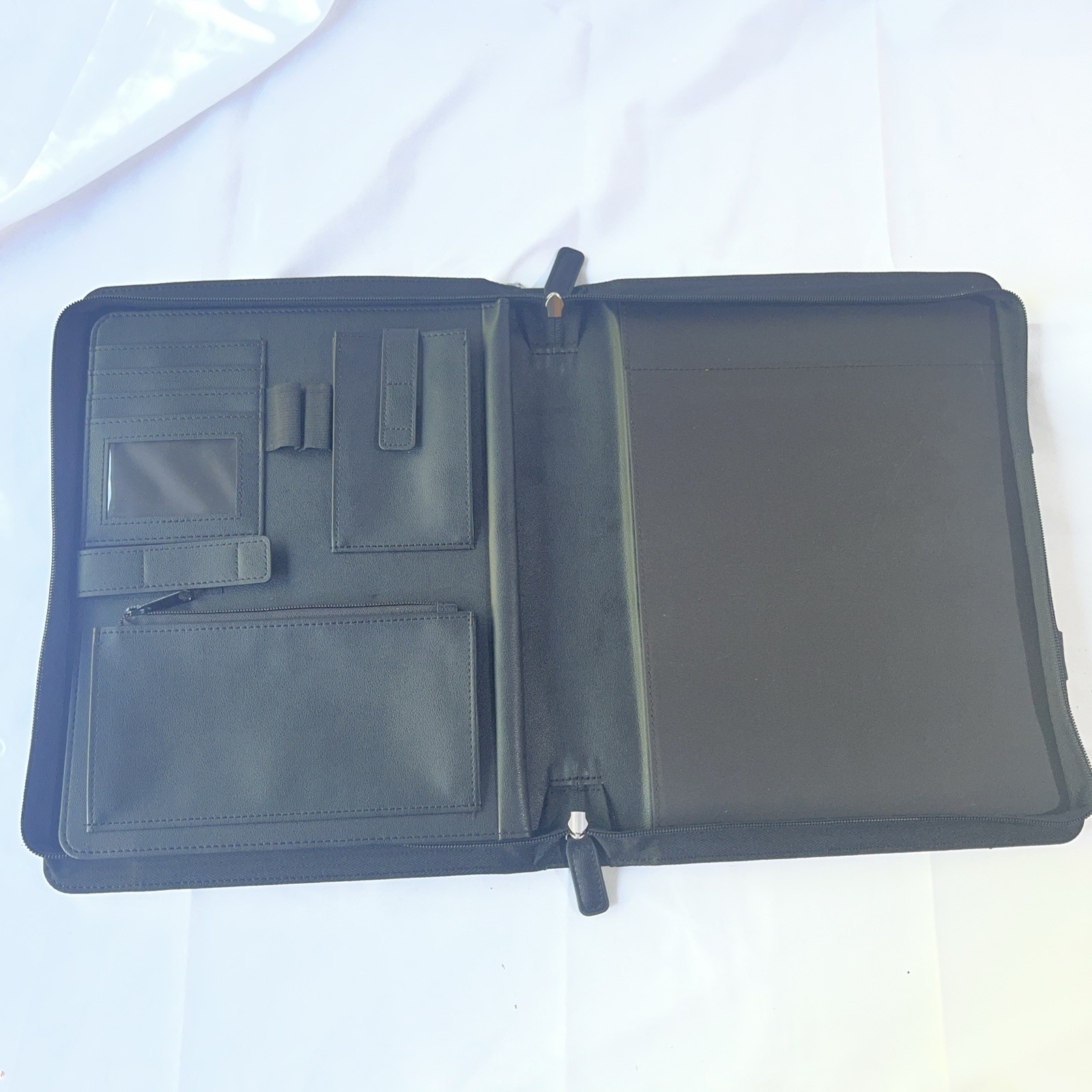 POPRUN Portfolio Binder with Zipper, Leather Padfolio Document Organizer with St