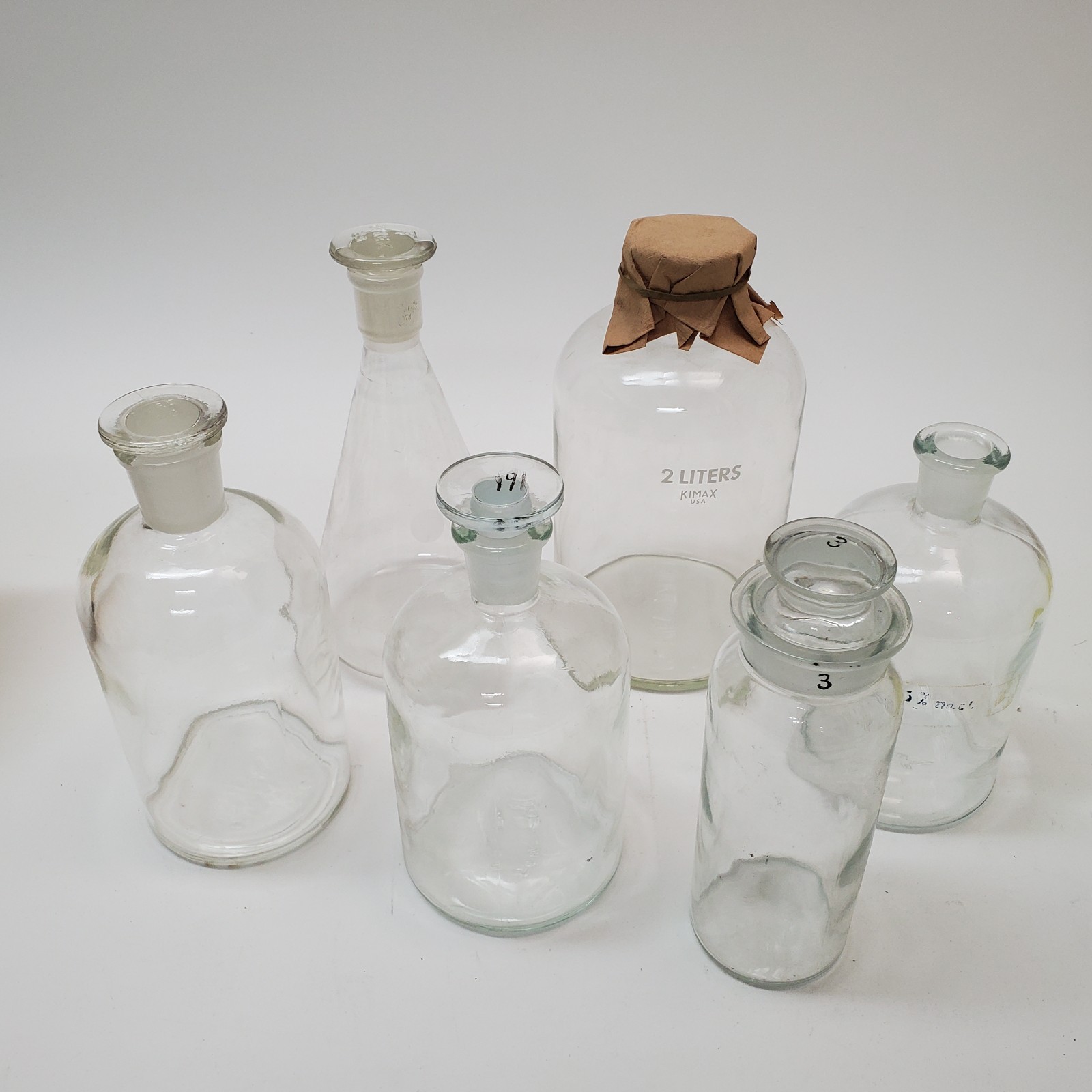 Vintage Apothecary Glassware Lot (6) – Pyrex, Kimax, TCW Co, Erlenmeyer Flask