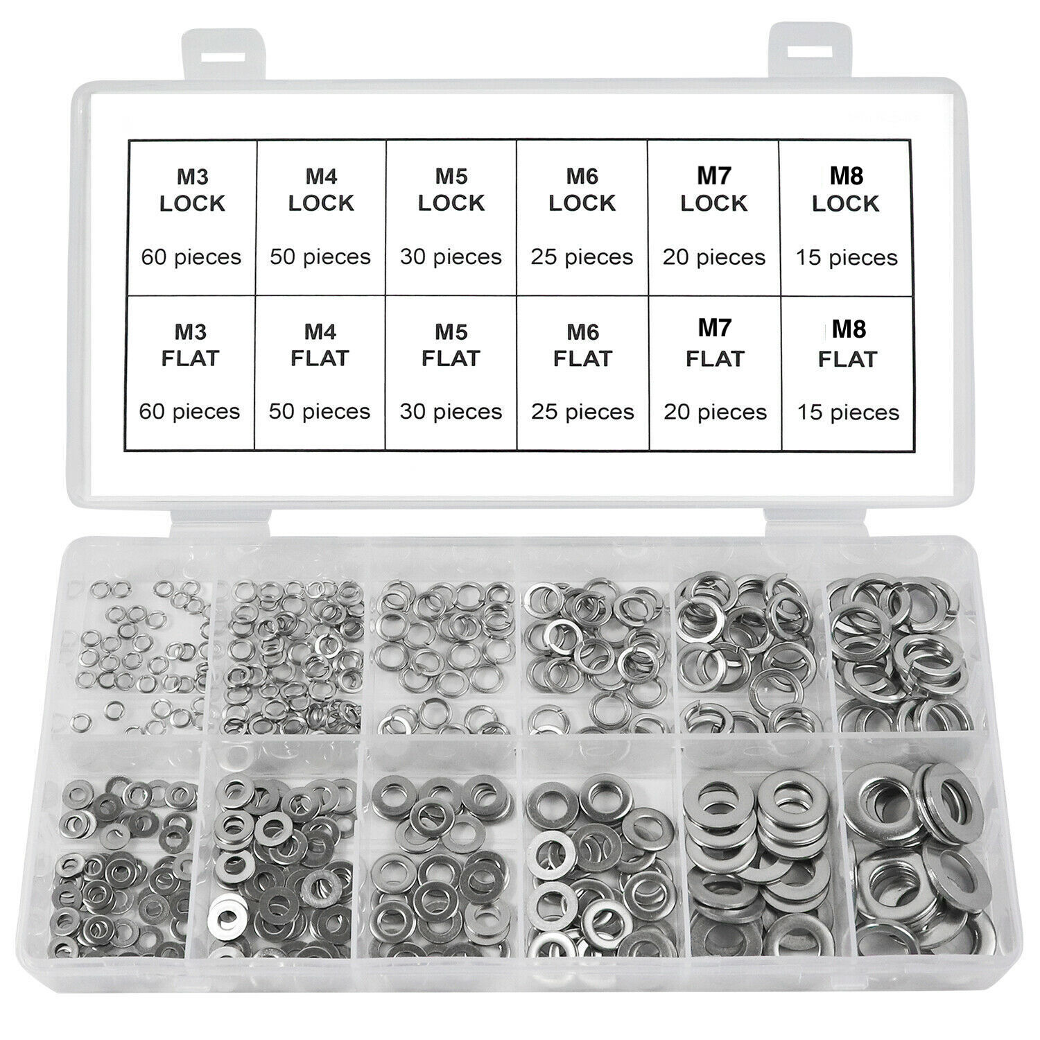 Split Lock and Flat Washer Assortment Set 304 Stainless Steel 400 Piece Silver