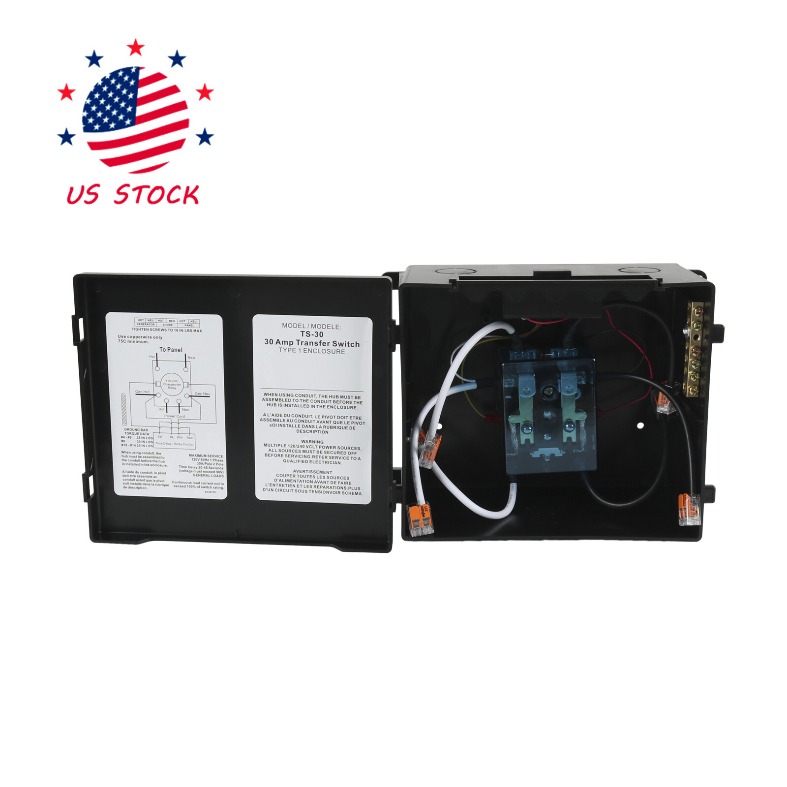 30 Amp Automatic Transfer Switch for Inverter/Shore Power/Generators, 120VAC