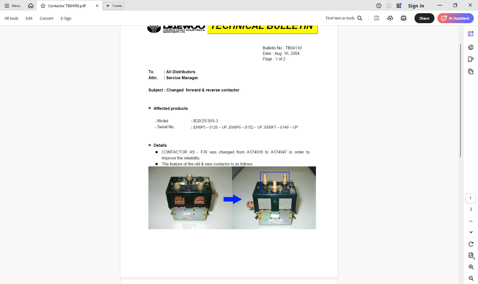 DOOSAN Forklift Service Manuals and Parts Manuals on a USB Flash Drive.