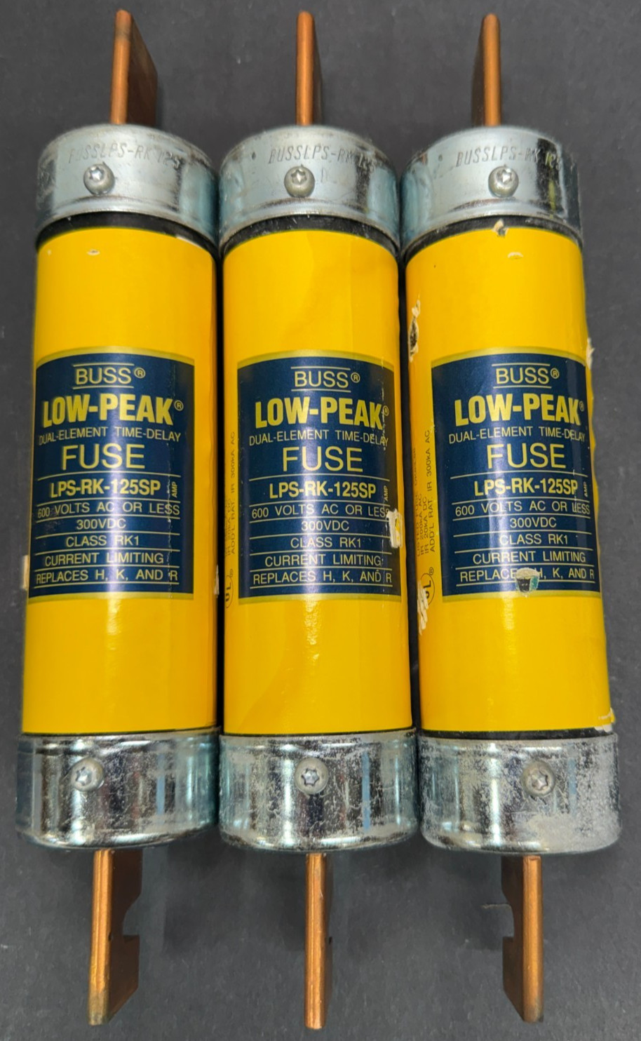 **Lot of 3** Bussmann LPS-RK-125SP 125A Class RK1 600V 200kA Time Delay Fuses